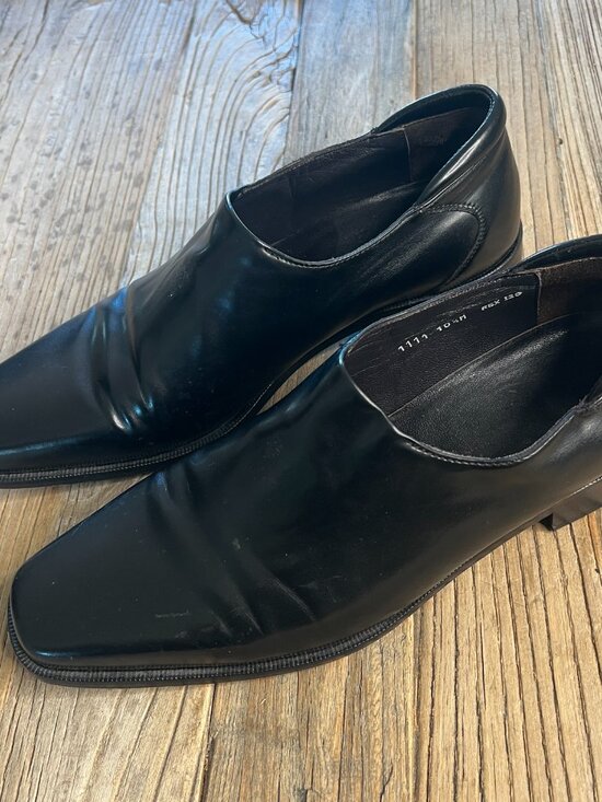 Donald J. Pliner REX-120 Black Leather Slip on Loafers Mens 10.5 M Square Toe